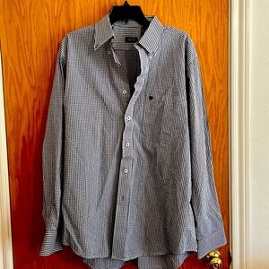 Izod Navy Checkered Dress Shirt Long Sleeve